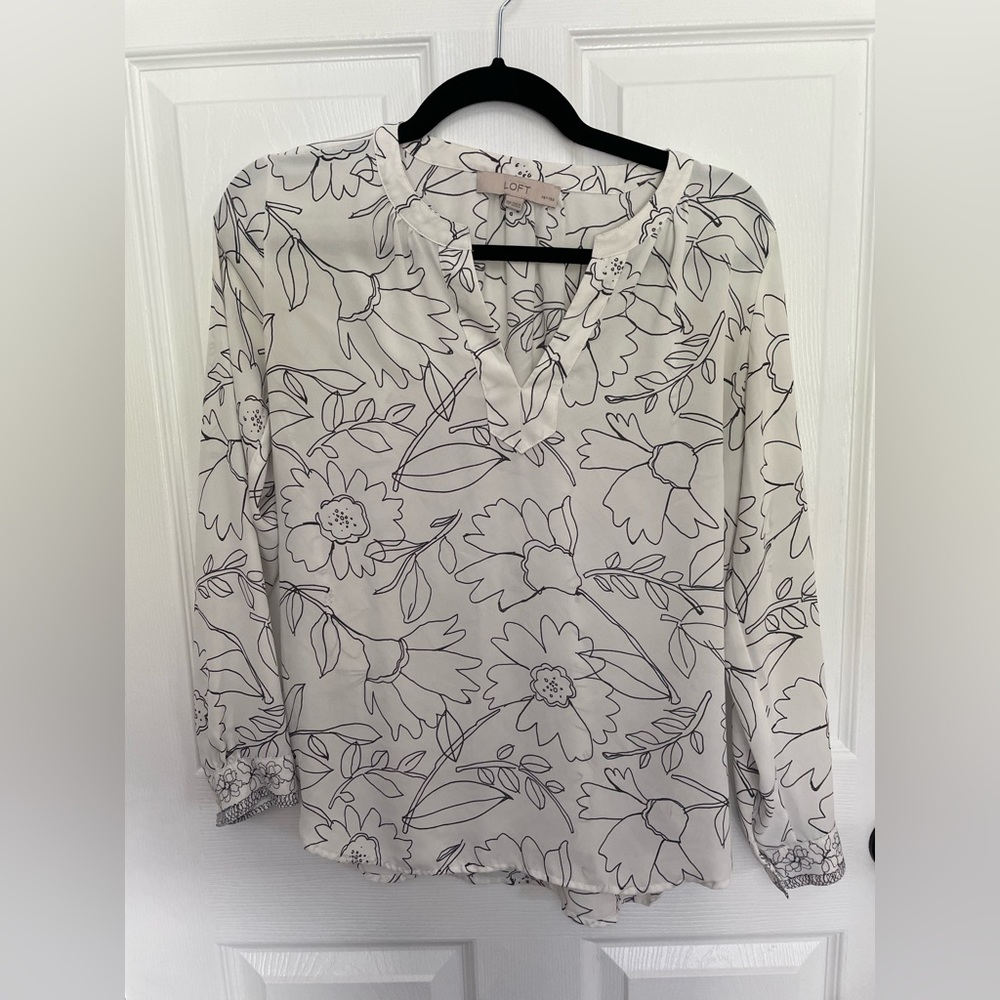 Loft White Floral Blouse